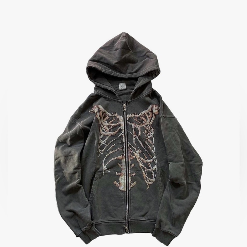 Skeleton Print Zip-Up Hoodie